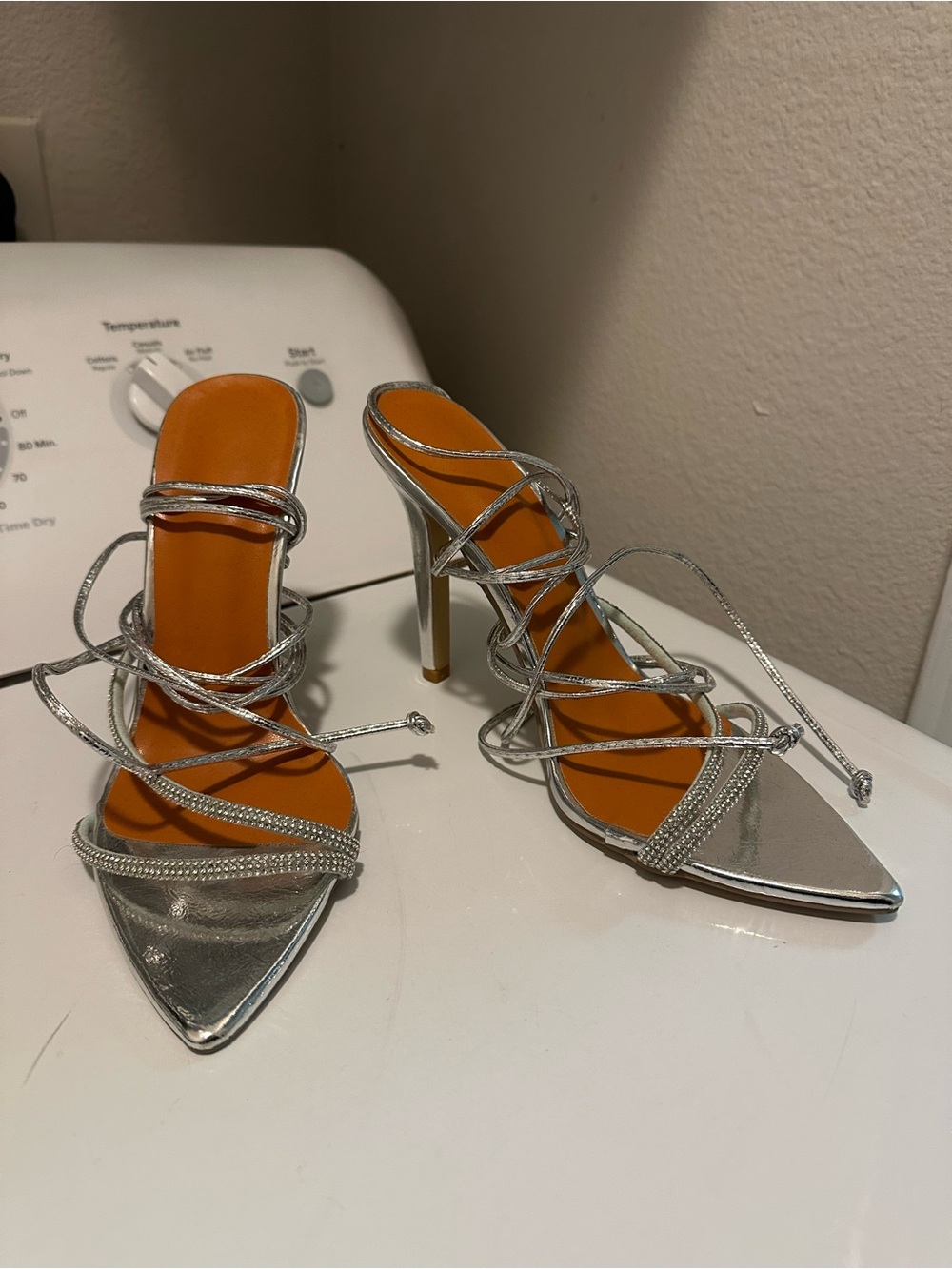 SHEIN Silver Pointed Toe Strappy Stiletto Heels